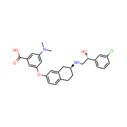 CN(C)c1cc(Oc2ccc3c(c2)C[C@@H](NC[C@H](O)c2cccc(Cl)c2)CC3)cc(C(=O)O)c1 ZINC000040973538