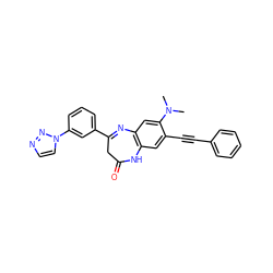 CN(C)c1cc2c(cc1C#Cc1ccccc1)NC(=O)CC(c1cccc(-n3ccnn3)c1)=N2 ZINC000101160105