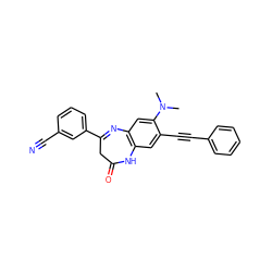 CN(C)c1cc2c(cc1C#Cc1ccccc1)NC(=O)CC(c1cccc(C#N)c1)=N2 ZINC000101096963