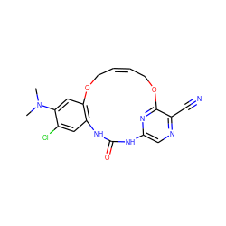 CN(C)c1cc2c(cc1Cl)NC(=O)Nc1cnc(C#N)c(n1)OC/C=C\CO2 ZINC000028962709