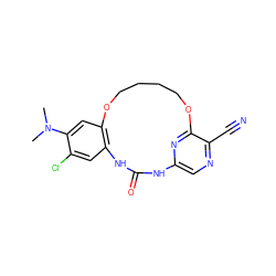 CN(C)c1cc2c(cc1Cl)NC(=O)Nc1cnc(C#N)c(n1)OCCCCO2 ZINC000028963213