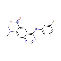 CN(C)c1cc2ncnc(Nc3cccc(Br)c3)c2cc1[N+](=O)[O-] ZINC000013745560