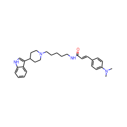 CN(C)c1ccc(/C=C/C(=O)NCCCCCN2CCC(c3c[nH]c4ccccc34)CC2)cc1 ZINC000029479733