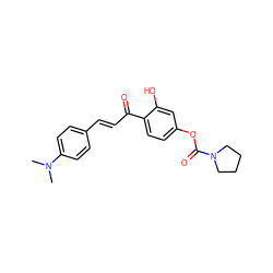 CN(C)c1ccc(/C=C/C(=O)c2ccc(OC(=O)N3CCCC3)cc2O)cc1 ZINC001772634257