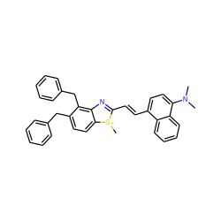 CN(C)c1ccc(/C=C/c2nc3c(Cc4ccccc4)c(Cc4ccccc4)ccc3[s+]2C)c2ccccc12 ZINC000082151405