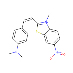 CN(C)c1ccc(/C=C\c2sc3cc([N+](=O)[O-])ccc3[n+]2C)cc1 ZINC000042682163