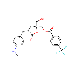 CN(C)c1ccc(/C=C2/C[C@@](CO)(COC(=O)c3ccc(C(F)(F)F)cc3)OC2=O)cc1 ZINC000040861801