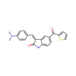 CN(C)c1ccc(/C=C2\C(=O)Nc3ccc(C(=O)c4cccs4)cc32)cc1 ZINC000013538907