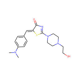 CN(C)c1ccc(/C=C2\SC(N3CCN(CCO)CC3)=NC2=O)cc1 ZINC000012437347