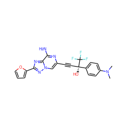 CN(C)c1ccc([C@@](O)(C#Cc2cn3nc(-c4ccco4)nc3c(N)n2)C(F)(F)F)cc1 ZINC000095607645