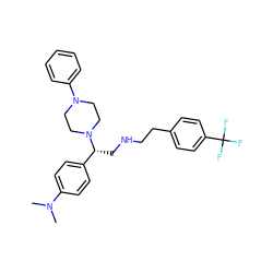 CN(C)c1ccc([C@@H](CNCCc2ccc(C(F)(F)F)cc2)N2CCN(c3ccccc3)CC2)cc1 ZINC000028523411