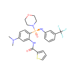 CN(C)c1ccc([P@](=O)(Nc2cccc(C(F)(F)F)c2)N2CCOCC2)c(NC(=O)c2cccs2)c1 ZINC000006180452