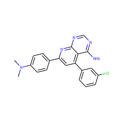 CN(C)c1ccc(-c2cc(-c3cccc(Cl)c3)c3c(N)ncnc3n2)cc1 ZINC000027992798