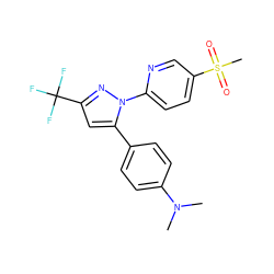 CN(C)c1ccc(-c2cc(C(F)(F)F)nn2-c2ccc(S(C)(=O)=O)cn2)cc1 ZINC000013588344