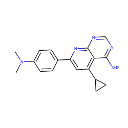 CN(C)c1ccc(-c2cc(C3CC3)c3c(N)ncnc3n2)cc1 ZINC000027986600