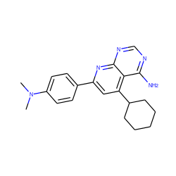 CN(C)c1ccc(-c2cc(C3CCCCC3)c3c(N)ncnc3n2)cc1 ZINC000004617739