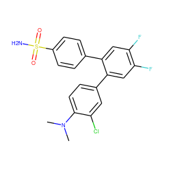 CN(C)c1ccc(-c2cc(F)c(F)cc2-c2ccc(S(N)(=O)=O)cc2)cc1Cl ZINC000003814680