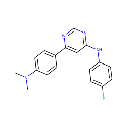 CN(C)c1ccc(-c2cc(Nc3ccc(F)cc3)ncn2)cc1 ZINC000004258407