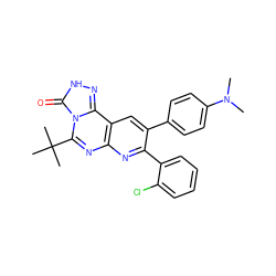 CN(C)c1ccc(-c2cc3c(nc2-c2ccccc2Cl)nc(C(C)(C)C)n2c(=O)[nH]nc32)cc1 ZINC000040891549