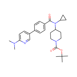 CN(C)c1ccc(-c2ccc(C(=O)N(C3CC3)C3CCN(C(=O)OC(C)(C)C)CC3)cc2)cn1 ZINC001772610379