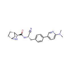 CN(C)c1ccc(-c2ccc(C[C@@H](C#N)NC(=O)[C@H]3N[C@@H]4CC[C@H]3C4)cc2)cn1 ZINC000221941738