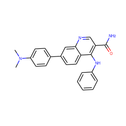 CN(C)c1ccc(-c2ccc3c(Nc4ccccc4)c(C(N)=O)cnc3c2)cc1 ZINC000028960503