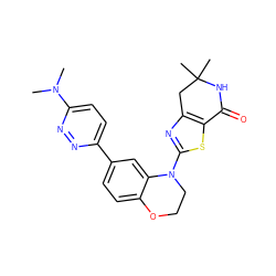 CN(C)c1ccc(-c2ccc3c(c2)N(c2nc4c(s2)C(=O)NC(C)(C)C4)CCO3)nn1 ZINC000040974719