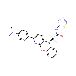 CN(C)c1ccc(-c2ccc3c(n2)Oc2ccccc2[C@@H]3C(C)(C)C(=O)Nc2nncs2)cc1 ZINC000073140037