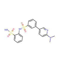 CN(C)c1ccc(-c2cccc(S(=O)(=O)Nc3ccccc3S(N)(=O)=O)c2)cn1 ZINC000147304203