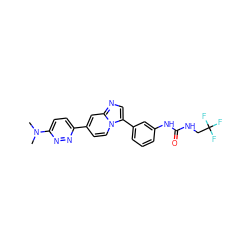 CN(C)c1ccc(-c2ccn3c(-c4cccc(NC(=O)NCC(F)(F)F)c4)cnc3c2)nn1 ZINC000147318129