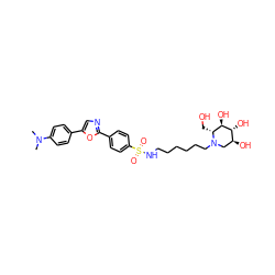 CN(C)c1ccc(-c2cnc(-c3ccc(S(=O)(=O)NCCCCCCN4C[C@H](O)[C@@H](O)[C@H](O)[C@H]4CO)cc3)o2)cc1 ZINC000036184818