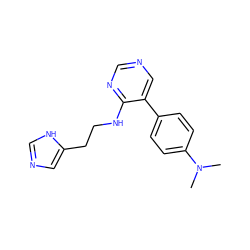 CN(C)c1ccc(-c2cncnc2NCCc2cnc[nH]2)cc1 ZINC000004239449