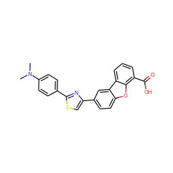 CN(C)c1ccc(-c2nc(-c3ccc4oc5c(C(=O)O)cccc5c4c3)cs2)cc1 ZINC000064485753