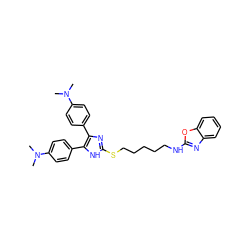 CN(C)c1ccc(-c2nc(SCCCCCNc3nc4ccccc4o3)[nH]c2-c2ccc(N(C)C)cc2)cc1 ZINC000029471269