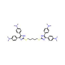 CN(C)c1ccc(-c2nc(SCCCCCSc3nc(-c4ccc(N(C)C)cc4)c(-c4ccc(N(C)C)cc4)[nH]3)[nH]c2-c2ccc(N(C)C)cc2)cc1 ZINC000029476968