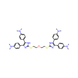 CN(C)c1ccc(-c2nc(SCCOCCSc3nc(-c4ccc(N(C)C)cc4)c(-c4ccc(N(C)C)cc4)[nH]3)[nH]c2-c2ccc(N(C)C)cc2)cc1 ZINC000029472511