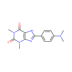 CN(C)c1ccc(-c2nc3c([nH]2)c(=O)n(C)c(=O)n3C)cc1 ZINC000013473627