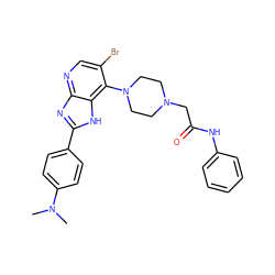 CN(C)c1ccc(-c2nc3ncc(Br)c(N4CCN(CC(=O)Nc5ccccc5)CC4)c3[nH]2)cc1 ZINC000066112040