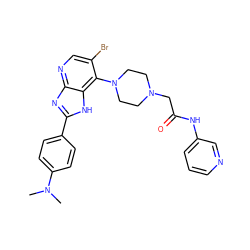 CN(C)c1ccc(-c2nc3ncc(Br)c(N4CCN(CC(=O)Nc5cccnc5)CC4)c3[nH]2)cc1 ZINC000049778073