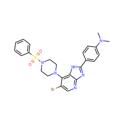 CN(C)c1ccc(-c2nc3ncc(Br)c(N4CCN(S(=O)(=O)c5ccccc5)CC4)c3[nH]2)cc1 ZINC000049793467