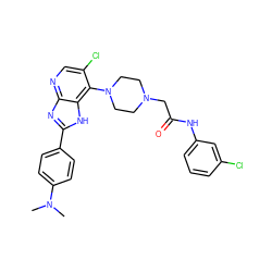 CN(C)c1ccc(-c2nc3ncc(Cl)c(N4CCN(CC(=O)Nc5cccc(Cl)c5)CC4)c3[nH]2)cc1 ZINC000049115455