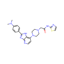 CN(C)c1ccc(-c2nc3nccc(N4CCN(CC(=O)Nc5nccs5)CC4)c3[nH]2)cc1 ZINC000028824606