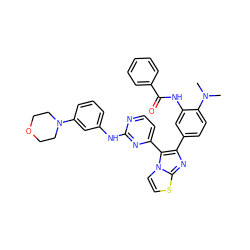 CN(C)c1ccc(-c2nc3sccn3c2-c2ccnc(Nc3cccc(N4CCOCC4)c3)n2)cc1NC(=O)c1ccccc1 ZINC000063539915