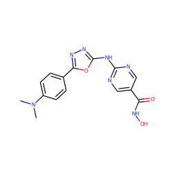 CN(C)c1ccc(-c2nnc(Nc3ncc(C(=O)NO)cn3)o2)cc1 ZINC000072126866