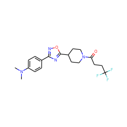 CN(C)c1ccc(-c2noc(C3CCN(C(=O)CCC(F)(F)F)CC3)n2)cc1 ZINC000073197794