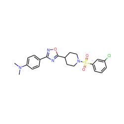 CN(C)c1ccc(-c2noc(C3CCN(S(=O)(=O)c4cccc(Cl)c4)CC3)n2)cc1 ZINC000001359318