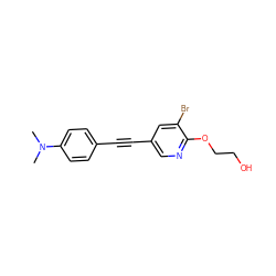 CN(C)c1ccc(C#Cc2cnc(OCCO)c(Br)c2)cc1 ZINC000028822528