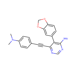 CN(C)c1ccc(C#Cc2ncnc(N)c2-c2ccc3c(c2)OCO3)cc1 ZINC000014955898