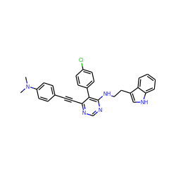 CN(C)c1ccc(C#Cc2ncnc(NCCc3c[nH]c4ccccc34)c2-c2ccc(Cl)cc2)cc1 ZINC000028646486