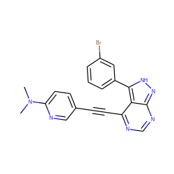 CN(C)c1ccc(C#Cc2ncnc3n[nH]c(-c4cccc(Br)c4)c23)cn1 ZINC000028352851